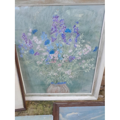 134 - Pictures : 2 x oil on board marine scenes by N Brown, endorsed print, & pastel by Jean Owen