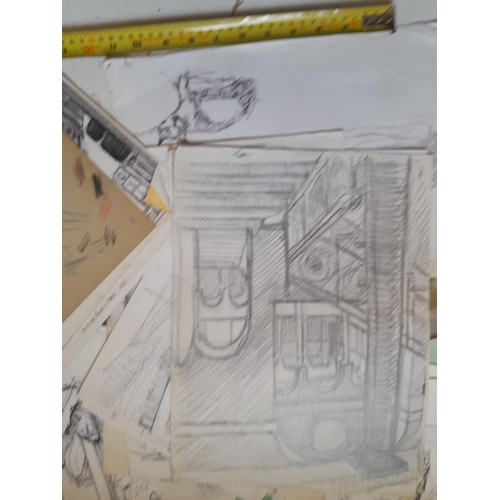 136 - Sketchbooks and pads and loose pen and ink and pastels by Gerald Moneypenny dating from 1950s to ear... 