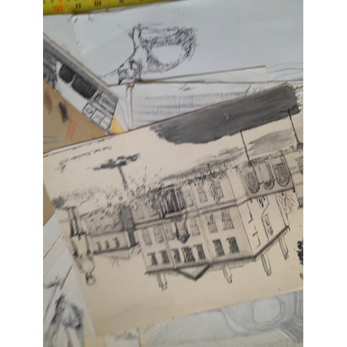 136 - Sketchbooks and pads and loose pen and ink and pastels by Gerald Moneypenny dating from 1950s to ear... 