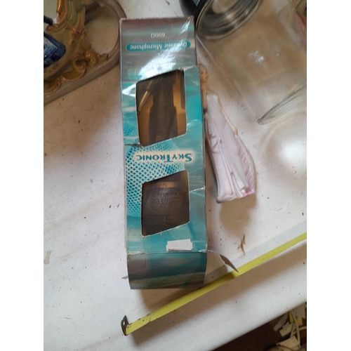 137 - Decorative china and glassware, some figurines damaged, parquetry panel