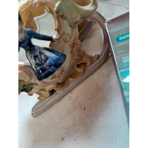 137 - Decorative china and glassware, some figurines damaged, parquetry panel