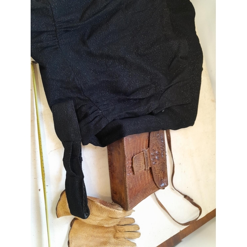 138 - Vintage black dress, vintage crocodile handbag etc.