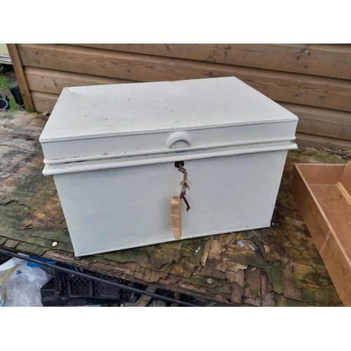 143 - Painted Edwardian trunk fitted to a tool box