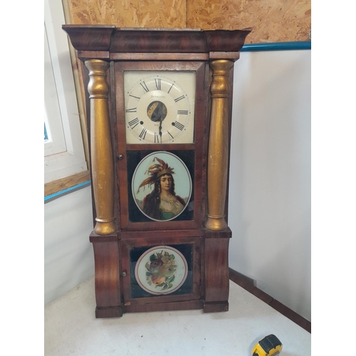145 - Early 20th century American wall clock with reverse painted front