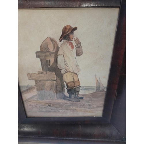 146 - Edwardian American wall clock with inset watercolour