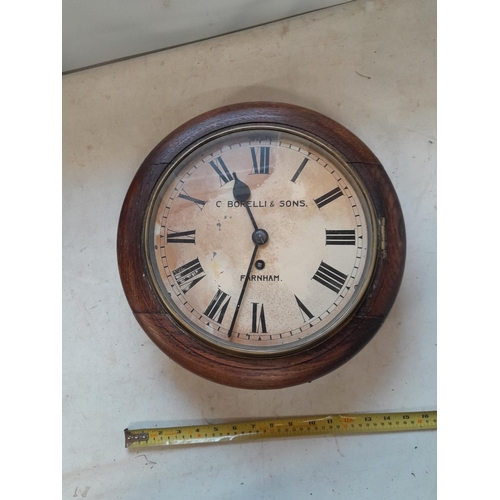 147 - Early 20th century oak case wall clock with fusee movement by C Borelli and Sons of Farnham