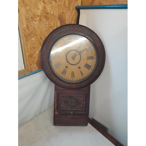 148 - Edwardian inlaid mahogany case American wall clock in need of restoration
