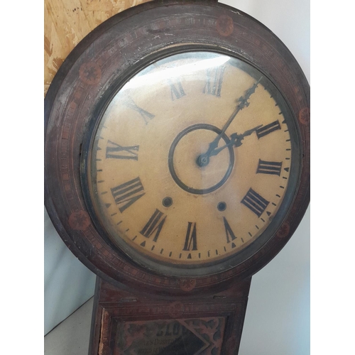 148 - Edwardian inlaid mahogany case American wall clock in need of restoration