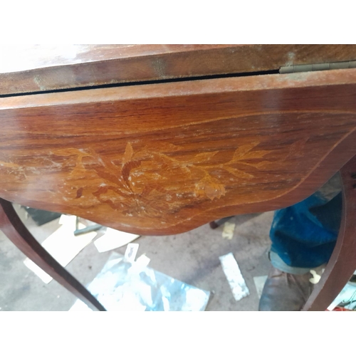 152 - Early 20th century French trefoil folding table with inlay and brass mounts, needs repolishing