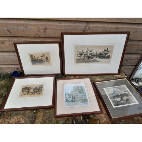 155 - Collection of pictures and prints : faded ltd edition prints, book prints, signed etchings etc.