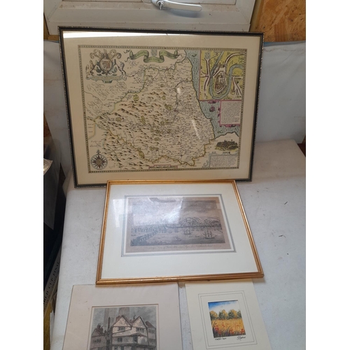 157 - Pictures and prints : Copy of map of Durham, early 19th century book print Newcastle