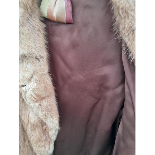 161 - Vintage silk line fur coat, and stole / cape