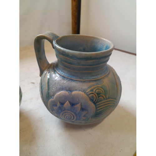 247 - Art Deco Myott jug and Denby jug : Myott very dirty with crazing and small chip to foot, Denby in go... 