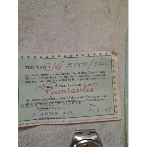 256 - Vintage Gents Rolex watch with stainless steel articulated strap with bill of sale from 1958. Rolex,... 