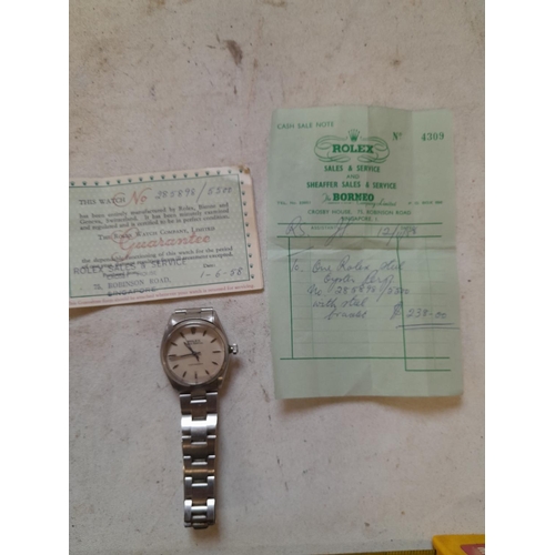 256 - Vintage Gents Rolex watch with stainless steel articulated strap with bill of sale from 1958. Rolex,... 