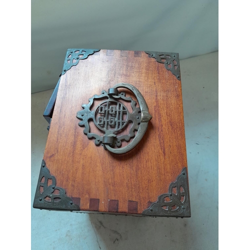 276 - Well made late 19th / early 20th century Chinese hardwood fully fitted table top cabinet inset with ... 