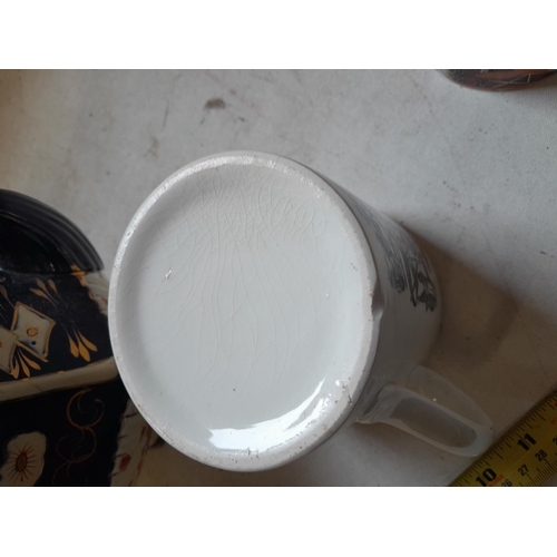 402 - Decorative china : teapot, Fenton gilded mug, God Speed the Plough mug