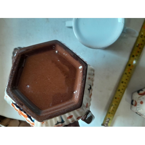 402 - Decorative china : teapot, Fenton gilded mug, God Speed the Plough mug