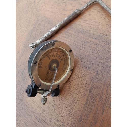 413 - Early 20th century floor standing model hand wind Pathe No 7 gramophone in wooden case, with painted... 