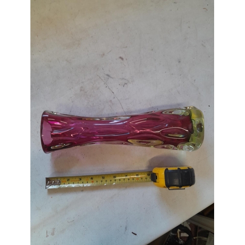 435 - 1970s pink and green glass vase