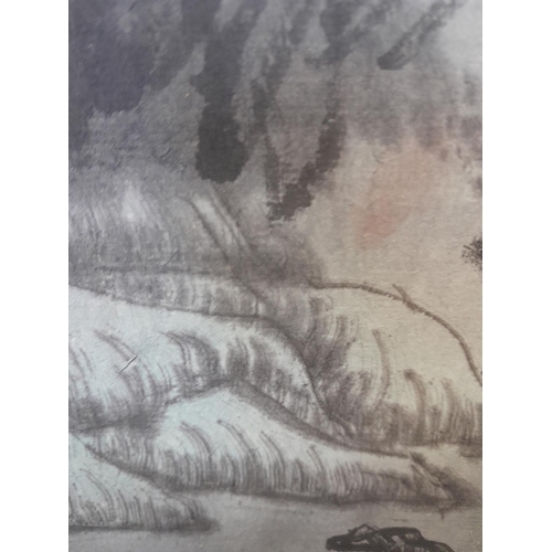 437 - Chinese scroll painting watercolour with artists studio stamp