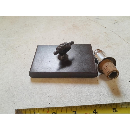 465 - Masonic interest paperweight & metal pourer