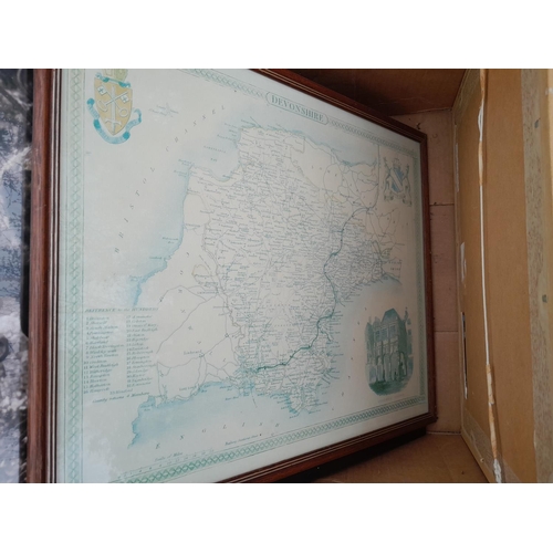 3 - 2 x pine frame mirrors and various reproduction prints and maps