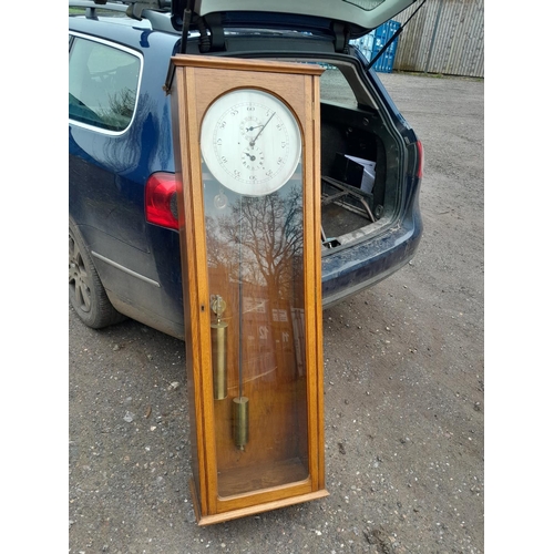 6 - Early 20th century regulator wall long case clock with circular silvered dial, Arabic numeral second... 