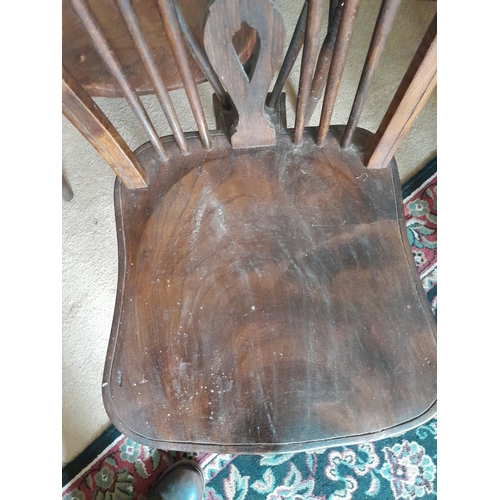 14 - 19th century carver chair with elm seat and 2 x vintage wheelback Windsor chairs