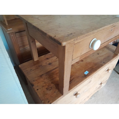 20 - Vintage pine single drawer coffee table with pottery handles 87 cms x 54 cms x  41 cms