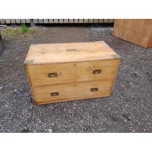 90 - 19th century hardwood campaign style chest of two drawers, brass bound cast iron handles with name p... 