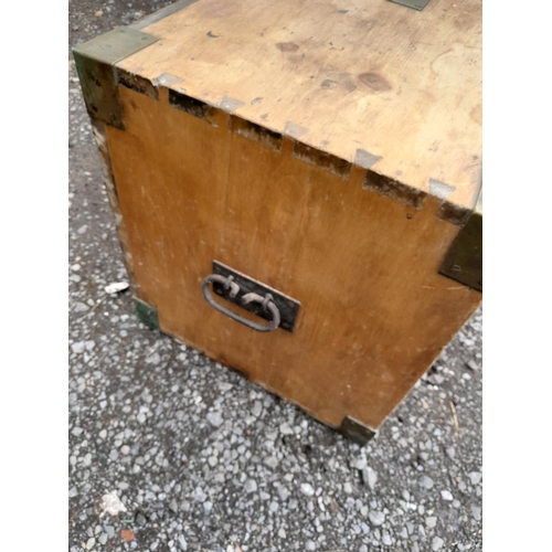 90 - 19th century hardwood campaign style chest of two drawers, brass bound cast iron handles with name p... 