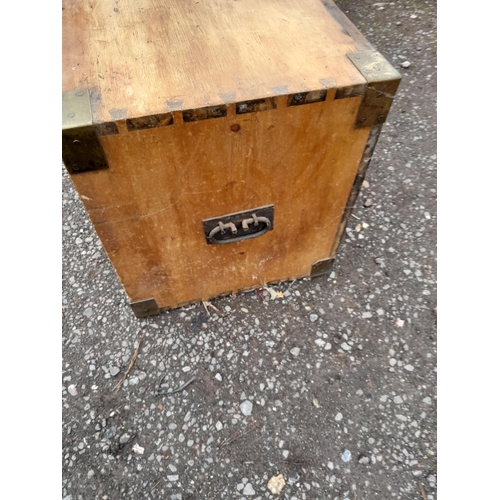 90 - 19th century hardwood campaign style chest of two drawers, brass bound cast iron handles with name p... 