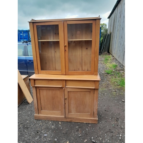 91 - Early 20th century pine glazed dresser 168 cms x 127 cms x 44 cms