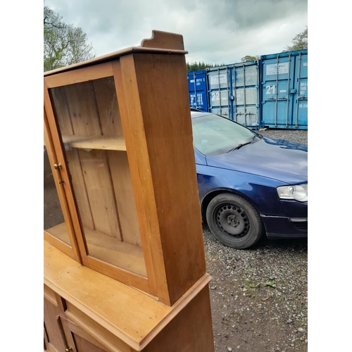 91 - Early 20th century pine glazed dresser 168 cms x 127 cms x 44 cms