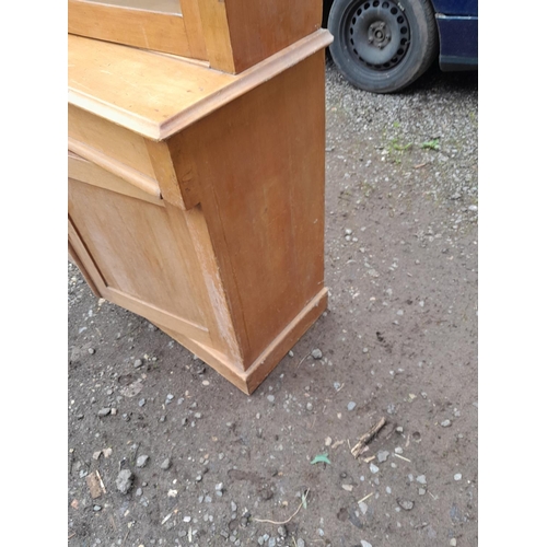 91 - Early 20th century pine glazed dresser 168 cms x 127 cms x 44 cms