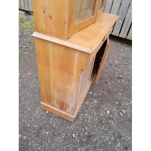 91 - Early 20th century pine glazed dresser 168 cms x 127 cms x 44 cms