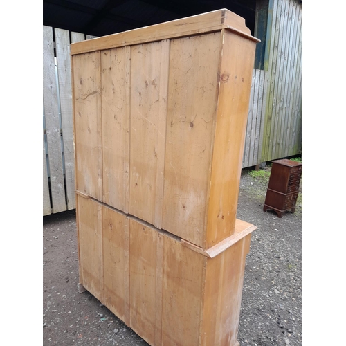 91 - Early 20th century pine glazed dresser 168 cms x 127 cms x 44 cms