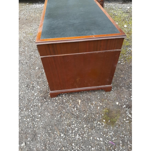 96 - Reproduction mahogany twin pedestal desk 74 cms x 140 cms x 70 cms