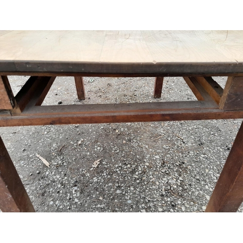 105 - Vintage mixed wood farmhouse dining table missing drawer 128 cms x 73 cms x 85 cms