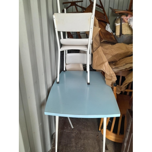 112 - Vintage formica top kitchen table and two padded chairs