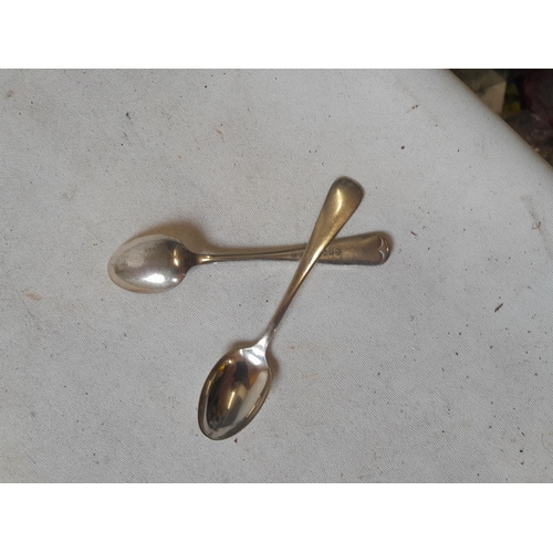 39 - Solid silver ashtray and damaged serviette ring with two silver plated teaspoons 52 g