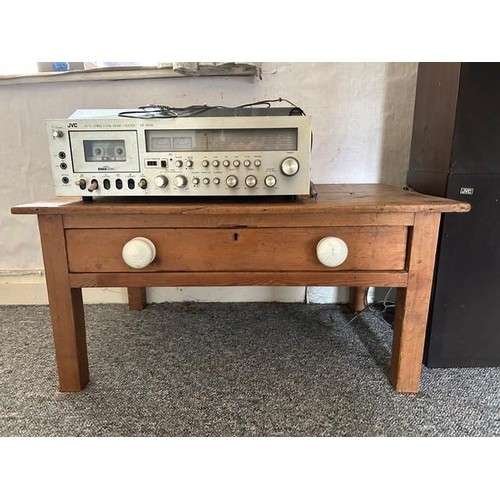 20 - Vintage pine single drawer coffee table with pottery handles 87 cms x 54 cms x  41 cms