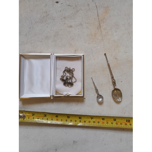 63 - Silver gilt anointing spoon and salt spoon and crucifix in box