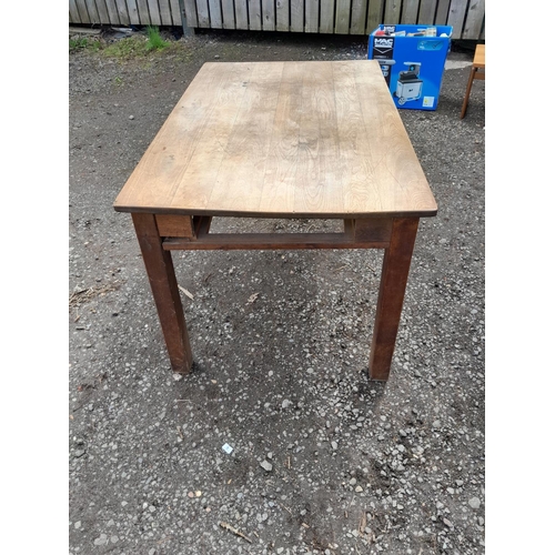 155 - Vintage mixed wood farmhouse dining table missing drawer 128 cms x 73 cms x 85 cms