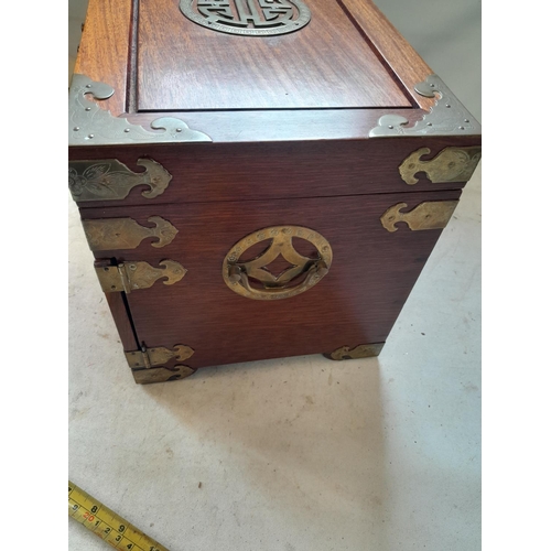 170 - Vintage carved Chinese hardwood jewellery casket