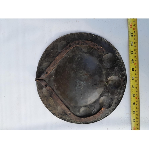 175 - Indian copper dish with wrought iron hanger