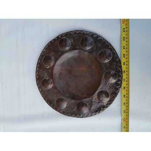 175 - Indian copper dish with wrought iron hanger