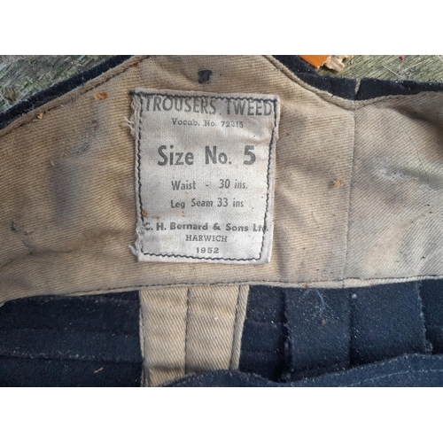 202 - Vintage tweed size 5 military dress trousers, note moth holes & early 20th century Indian army gold ... 