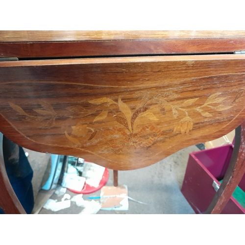 221 - Early 20th century French trefoil folding table with inlay and brass mounts, needs repolishing